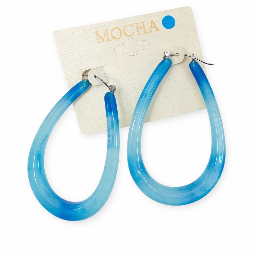 Mocha Blue Swirl Teardrop Hoop Earrings Y2K Acrylic Statement Jewelry NWT